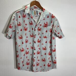 Tropical Bros Crab Print Button Shirt Men’s Medium Short Sleeve Coastal